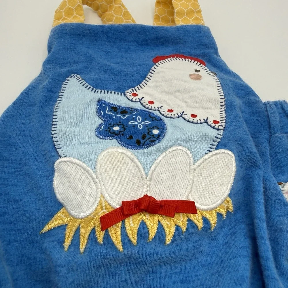 Ricrac & Ruffles Girls 24M-2T Blue Terrycloth Cotton Chicken Applique Romper